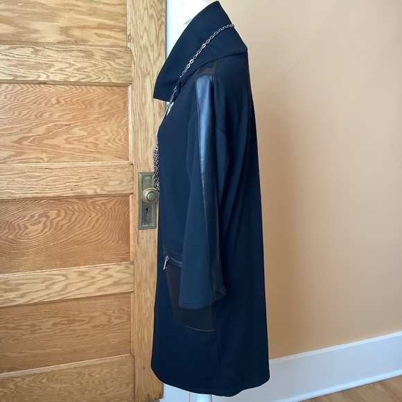 JOSEPH RIBKOFF Black Sweater Dress Faux Leather Details Size 8 - Picture 4 of 14